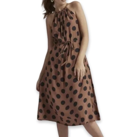 Long Tall Sally Halter Dress Sleeveless Polka Dot Design Black & Tan W 4 BNWT - Picture 2 of 11